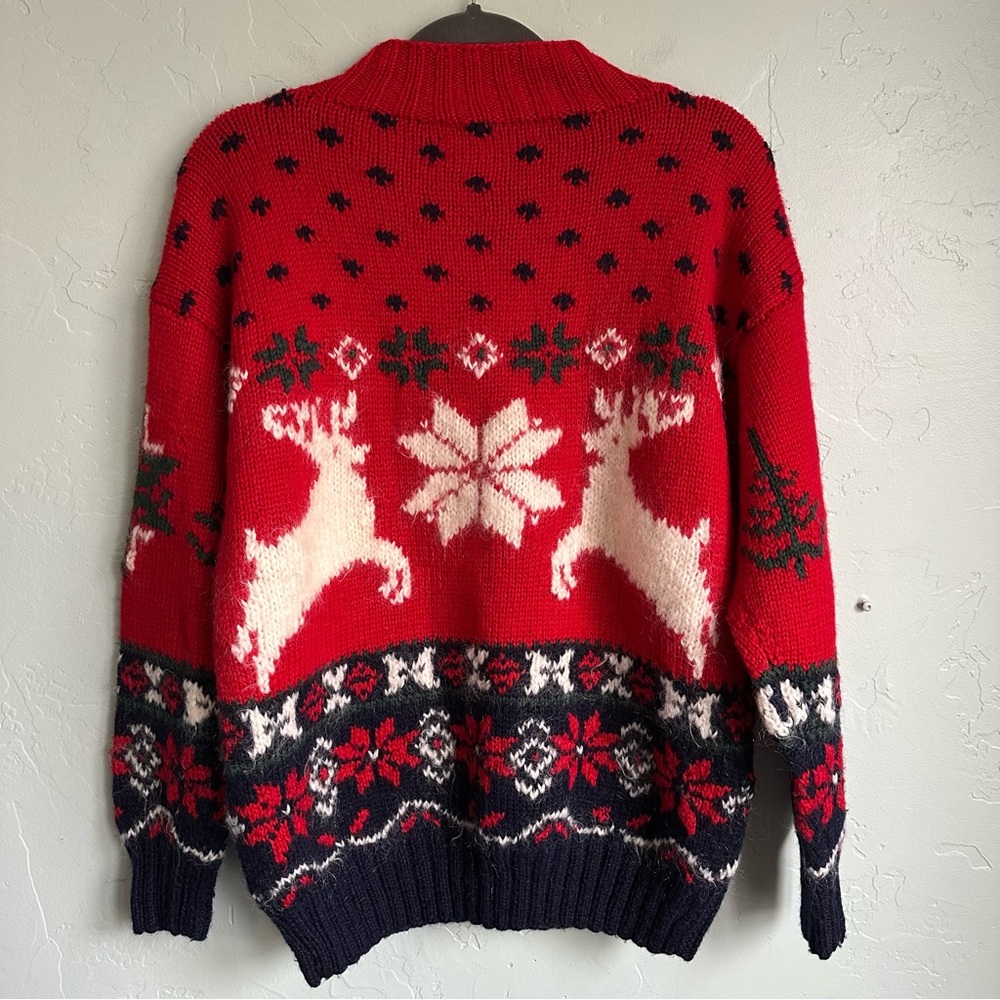 Vintage Michelle Stuart Hand Knit Christmas Reindeer Sweater Mohair Wool Medium - Picture 4 of 6